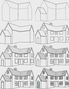 some houses that are drawn in the same way as they appear to be made out of paper