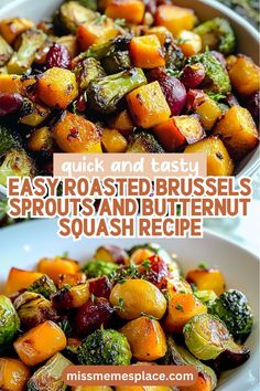 roasted brussel sprouts and butternut squash recipe with text overlay