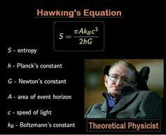 an image of a man in a chair with the words hawking's equation on it