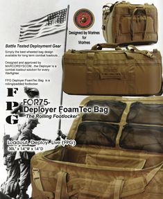 an advertisement for the u s army with two bags and one bag on it's side