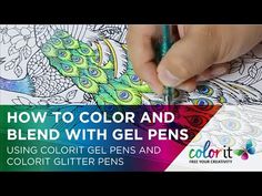 a person drawing with colored pencils on top of a sheet of paper that says how to color and blend with gel pens