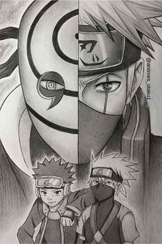 the naruto and naruto face side by side with each other in pencil