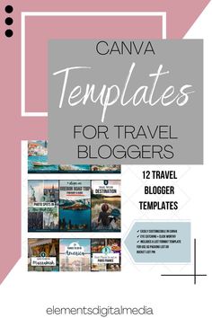 a pink and gray flyer with the words canva templates for travel bloggers