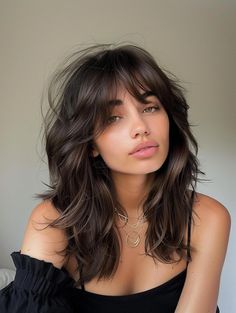 Trendy Shoulder Length Haircuts with Curtain Bangs for 2024 Front And Curtain Bangs, Layer And Bangs Haircut, Medium Hair Ideas Haircuts, Full Curtain Bangs Medium Hair, Brown Hair Medium Length Curtain Bangs, Layered Thick Hair With Bangs, Bangs With Waves, Medium Length Haircut Not Styled, Shoulder Length Hair With Curtain Fringe