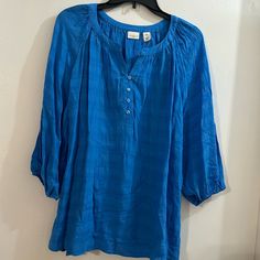 Brand New Women’s 3/4 Sleeve Blouse Size Pxl French Blue Color Blue Half Sleeve Tops For The Beach, Blue Half Sleeve Beach Top, Blue 3/4 Sleeve Tops For Beach, Blue 3/4 Sleeve Tops For The Beach, Blue Tops With 3/4 Sleeve For Beach, Blue Cotton Half Sleeve Blouse, Light Blue 3/4 Sleeve Casual Blouse, Blue Half Sleeve Cotton Blouse, Casual Light Blue Blouse With 3/4 Sleeves