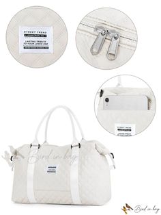 Bird in Bag - Double-Handle Travel Bag with Patch Accent White Travel Bag With Zipper Closure For Daily Use, White Duffle Bag With Zipper For Daily Use, White Travel Bags With Handles, White Weekender Bag With Zipper For Daily Use, White Travel Bag With Zipper Closure For On-the-go, Large Capacity White Duffle Bag For On-the-go, White Large Capacity Duffle Bag For On-the-go, White Canvas Travel Bag With Handles, White Weekender Bag With Handles For Travel