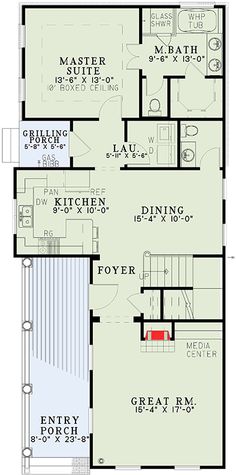 the floor plan for a two story house with an attached bathroom and living room area