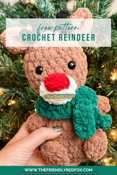 a crochet christmas ornament with the words free pattern on it and an image of a teddy bear