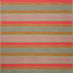 an orange, pink and green striped rug