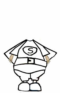 a drawing of a person wearing a shirt with the letter s on it