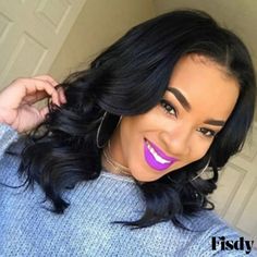 Fisdy - Elegantes Pelucas Rizadas Color Carbón A La Moda Black Haircut Styles, Curly Full Lace Wig, Black Curly Wig, Brazilian Body Wave Hair, Sew In Hairstyles, Body Wave Hair, Cool Ideas, Sew In, Curly Wigs