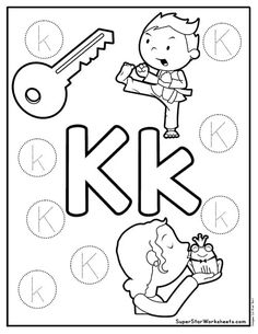 the letter k worksheet with an image of a man holding a key