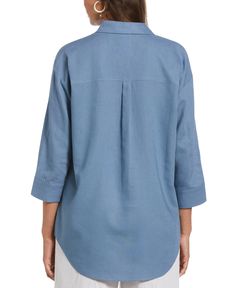 An effortless combination of comfort and style makes this Cubavera women's long sleeve shirt a welcome addition to your warm-weather wardrobe. It's crafted from smooth-draping and breathable linen-viscose fabric and features an easy popover design for a less structured look that works for day or night. 55% Linen / 45% Viscose Breathable And Smooth-Draping Linen Blend Fabric Popover Collar For Easy On And Off Versatile Solid Color High-Low Shirttail For Added Coverage Point Collar For A Polished Look Long Sleeves Machine Wash Imported | Cubavera Solid Popover Long Sleeve Shirt in Captains Blue, Size XS, Linen Blend Casual Blouse With Roll-up Sleeves And Shirttail Hem, Blue Tops With Roll-up Sleeves For Daywear, Relaxed Fit Long Sleeve Tops For Casual Gatherings, Spring Relaxed Fit Blouse With Placket, Relaxed Fit Blouse With Placket For Spring, Versatile Fall Blouse With Roll-up Sleeves, Blue Tops With Roll-up Sleeves For Spring, Casual Blouse With Shirttail Hem For Daywear, Effortless Long Sleeve Shirt For Day Out