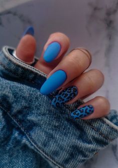 Nails Yellow, Blue Acrylic Nails, Leopard Nails, Animal Print Nails, Chic Nails, Dope Nails, Best Acrylic Nails, Blue Nails