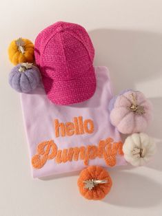 We love the soft pink and orange combination for this Fall, "Hello Pumpkin" sweatshirt from Shiraleah. Lightweight and modern - perfect for all season long. Embroidered Orange, Spa Wraps, Creatures Of Comfort, Pumpkin Sweatshirt, Sports Cap, Pumpkin Sweatshirts, Pink Tweed, Hello Pumpkin, Accessories Display