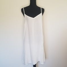 Size M, See Measurements Nice Drape To This Sheer Woven Rayon Slip Dress Bust Darts Adjustable Spaghetti Straps Simple Style. Could Be Worn As A Slip, Nightgown Or Dress. Creamy White. White Summer Slip Dress With Spaghetti Straps, White V-neck Summer Slip Dress, White V-neck Slip Dress For Summer, White Spaghetti Strap Slip Dress For Summer, White Slip Dress With Spaghetti Straps For Summer, White Spaghetti Strap Camisole For Brunch, White Camisole With Adjustable Straps For Brunch, White Casual Camisole Dress, Casual White Camisole Dress