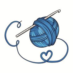 a ball of yarn with a knitting needle in the middle and hearts on the side