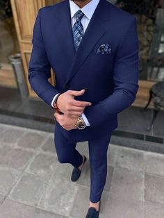 Navy Blue Casual Collar   Colorblock,Plain  Embellished Non-Stretch  Men Clothing Navy Blue Mens Suits Wedding, Navy Blue Suit Outfit, Men Wedding Attire Guest, Blue Suit Outfit, Navy Blue Suit Men, Wedding Suits Men Blue, Meghan Quinn, Blue Mens Suit, Mens Wedding Attire