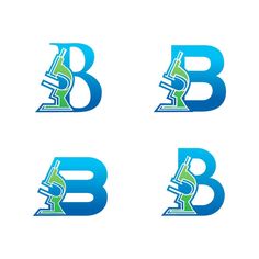 four different logos with the letter b in blue and green