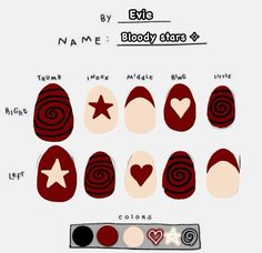 Nail Design Alternative, Simple Red Almond Nails, Emo Coquette Nails, Cute And Easy Nail Designs For Beginners, Nail Art Drawing Designs, Nail Ideas Drawings, Nail Inspo Drawing, Mitski Nails Ideas, Simple Nail Art For Short Nails Easy