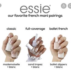 Base Color For French Manicure, French Manicure Base Color, Essie Mademoiselle Nail Polish, Essie Mademoiselle, Colored French Nails, Ig Nails, Essie Nail Polish Colors