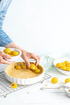 Woman filling pie crust with mirabelle plums | premium image by rawpixel.com / Monika Pie And Tart, Dessert Fruit, Cake Pie, Pie Filling, Fruit Cake, Pie Crust, Sweet Recipes