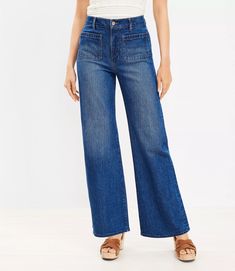 Patch Pocket High Rise Wide Leg Jeans in Vintage Dark Wash Loft Store, High Rise Wide Leg Jeans, White Summer, Wide Leg Jeans, Effortless Style, Patch Pocket, Leg Jeans, Wide Leg, High Rise