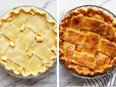 two pictures side by side, one with pie crust and the other with apple pie crust