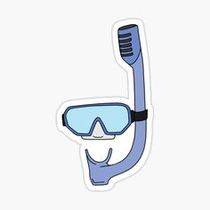 a blue toothbrush with goggles on it sticker is shown in front of a white background