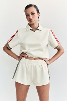 Diego Shorts | Cream – With Jéan 2004 Fashion, With Jéan, Low Rise Shorts, Cotton Sleepwear, Colour Blocking, Activewear Fashion, Sport Style, Tennis Clothes, Workout Outfit