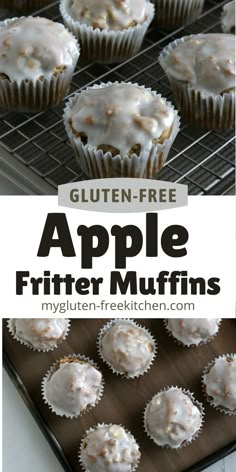 an apple muffin on a cooling rack with the words gluten - free