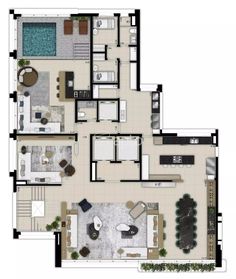 the floor plan of a modern house