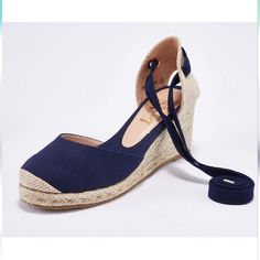 Womens Platform Espadrille Sandals Lace Up Closed Toe Navy Size 7 Brand New In Box Soludos Espadrilles, Floral Espadrilles, Platform Espadrille Sandals, Black Leather Mules, Lace Up Espadrilles, Slip On Espadrilles, Wedge Espadrilles, Espadrilles Platform, Platform Espadrilles