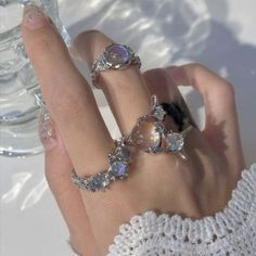 Y2k Rings For Women Irregular Adjustable Open Ring Vintage Punk Grunge Gothic Goth Moonstone Star Thorn Heart Cross Bud Bow Ring Set Ethereal Jewelry, Y2k Rings, The Bling Ring, Edgy Jewelry, Piercings Jewelry, Fancy Jewellery, Funky Jewelry, Fancy Jewelry, Pretty Jewelry