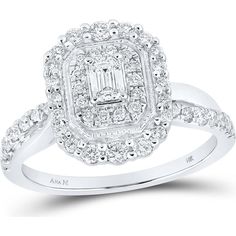 GND 14K White Gold Emerald Cut Diamond Halo Bridal Engagement Ring - 3/4 Carat Total Diamond Weight Bridal Engagement Rings, Emerald Cut Diamond, Halo Setting, Sparkling Rings, White Gold Band, Emerald Cut Diamonds, Diamond Halo, Emerald Diamond, 2 Carat