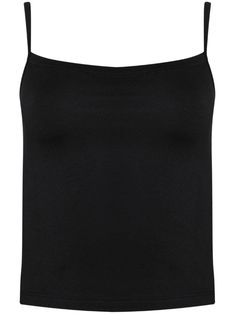 black stretch-design jersey texture square neck spaghetti straps straight hem Stretch Square Neck Top With Built-in Bra, Black Crop Top With Adjustable Straps And Scoop Neck, Black Scoop Neck Crop Top With Adjustable Straps, Sleeveless Fitted Top With Adjustable Straps, Square Neck Elastane Top For Summer, Fitted Black Tank Top With Built-in Bra, Summer Square Neck Elastane Tank Top, Black Tops With Built-in Bra And Minimal Stretch, Fitted Sleeveless Tank Top With Adjustable Straps