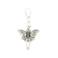 Evoke the beauty and allure of the moth when you wear this sterling silver luna moth pendant. The life-like details on the wings, body, and fan-shaped antennae are remarkable. As creatures the night, moths are driven by the light of the moon, connecting them to profound intuition and psychic awareness.  And, due to the female's release of chemicals that intensely draws mates to her even in the darkest of nights, moths were deeply tied to passionate pursuits and matters of the heart during the Vi Silver Winged Fantasy Jewelry, Silver Jewelry With Butterfly Charm, Silver Wing-shaped Fantasy Jewelry, Silver Fantasy Wing-shaped Jewelry, Fantasy Silver Wing-shaped Jewelry, Moth Pendant, Matters Of The Heart, The Moth, Luna Moth