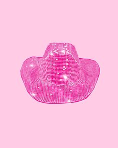 a pink hat with sequins on the brim is featured against a pink background