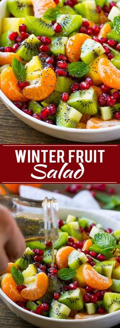 this winter fruit salad is loaded with oranges, kiwi and pomegranate