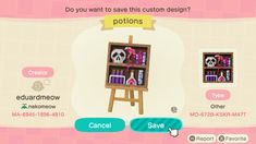 an animal crossing game with the caption do you want to save this custom design?