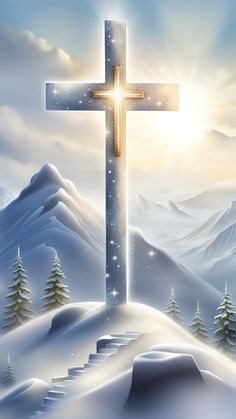 a cross on top of a snowy hill