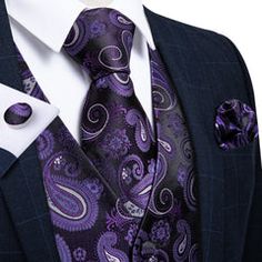 Purple and Black Paisley Jacquard Vest Set – Sophisticated Gentlemen Purple Fitted Suit And Tie Accessories For Groom, Elegant Formal Vest With Ties, Fitted Purple Tie For Groom, Elegant Purple Suit And Tie Accessories For Groom, Classic Purple Formal Sets, Fitted Purple Suit And Tie Accessories For Party, Elegant Purple Ties For Groom, Classic Formal Vest With Ties, Elegant Purple Tuxedo For Formal Occasions