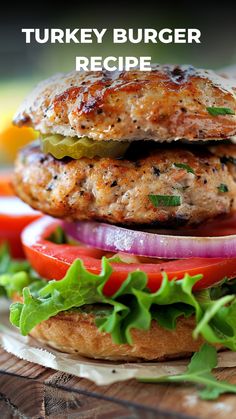 a turkey burger with lettuce and tomatoes