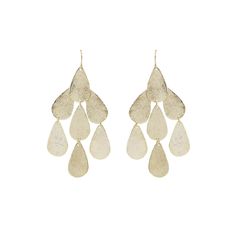 -18k gold plated petite chandelier earring -Measures 2.4" -Handmade in Brazil -Please note that our brand uses natural semi-precious stones--each piece has a unique texture, shine, and color Pierced Metal Teardrop Chandelier Earrings, Elegant Hammered Dangle Teardrop Earrings, Elegant Hammered Teardrop Dangle Earrings, Elegant Hammered Teardrop Earrings, Elegant Gold-tone Dangle Chandelier Earrings, Nickel Free Brass Chandelier Earrings With Long Drop, Long Drop Brass Chandelier Earrings For Pierced Ears, Pierced Brass Dangle Chandelier Earrings, Gold-tone Teardrop Earrings