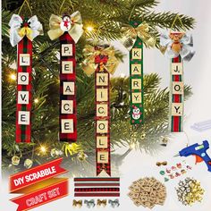 Scrabble Ornaments, Stocking Name Tags, Scrabble Crafts, Christmas Ornaments Tree, Letter Tiles, Letter Ornaments, Ornaments Tree, Scrabble Tiles, Christmas Gift Baskets