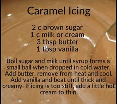 caramel icing recipe with instructions on how to use it