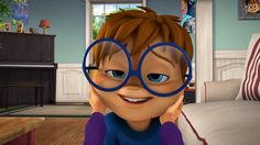 a cartoon boy wearing glasses in a living room