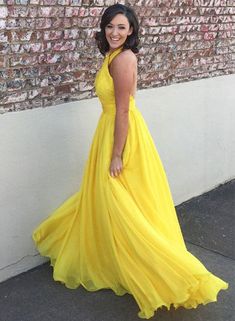 Yellow Formal Dress, Prom Dress Halter, Backless Bridesmaid Dress, Yellow Evening Dresses, Cheap Prom Dresses Long, Formal Bridesmaids Dresses, Halter Prom Dresses, Prom Dresses Yellow, Prom Dresses Sleeveless