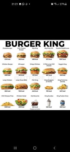 the burger king menu is shown on an iphone screen, and it's full of different