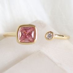 Material: gold plated stainless steel Size: adjustable IMPORTED Square Ring, Square Rings, Pink Ring, Gold Plate, Plating, Stainless Steel, Crystals, Square, Ring